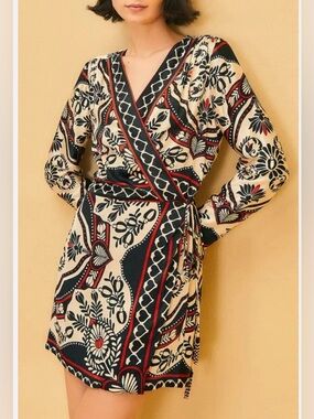 NWT FARM Rio Cream Black and Red Floral Belted Kimono